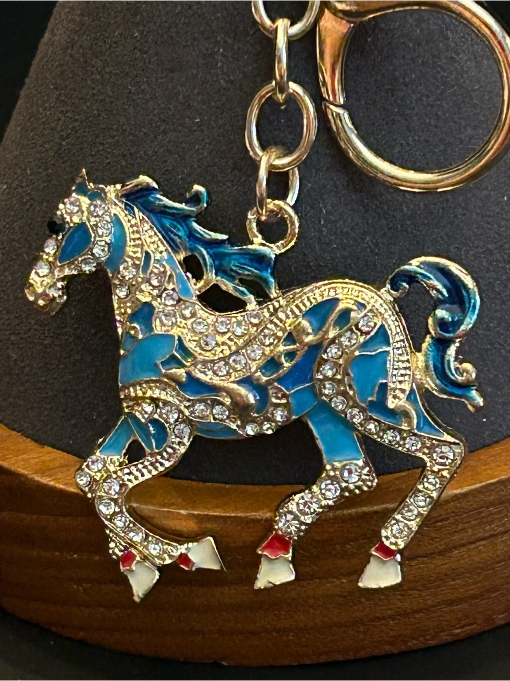 Gold or Silver Hardware w/Colorful Crystal Trotting Horse 🐎 Bag Charm Keychain